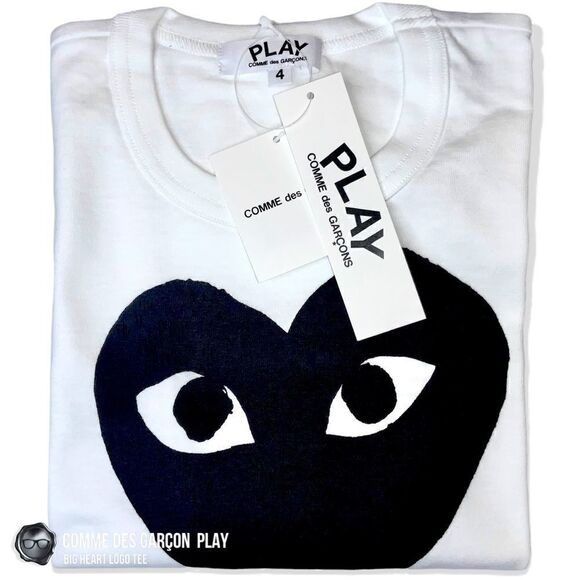 COMME DES GARÇONS PLAY KIDS BIG HEART LOGO TEE IN WHITE UNISEX CHILDREN’S SIZE 4 - Picture 6 of 13
